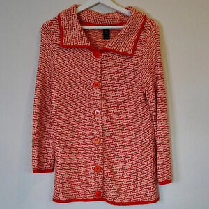 Ellen Tracy Silk‎ Blend Orange and Ivory Geometric Cardigan Size Small